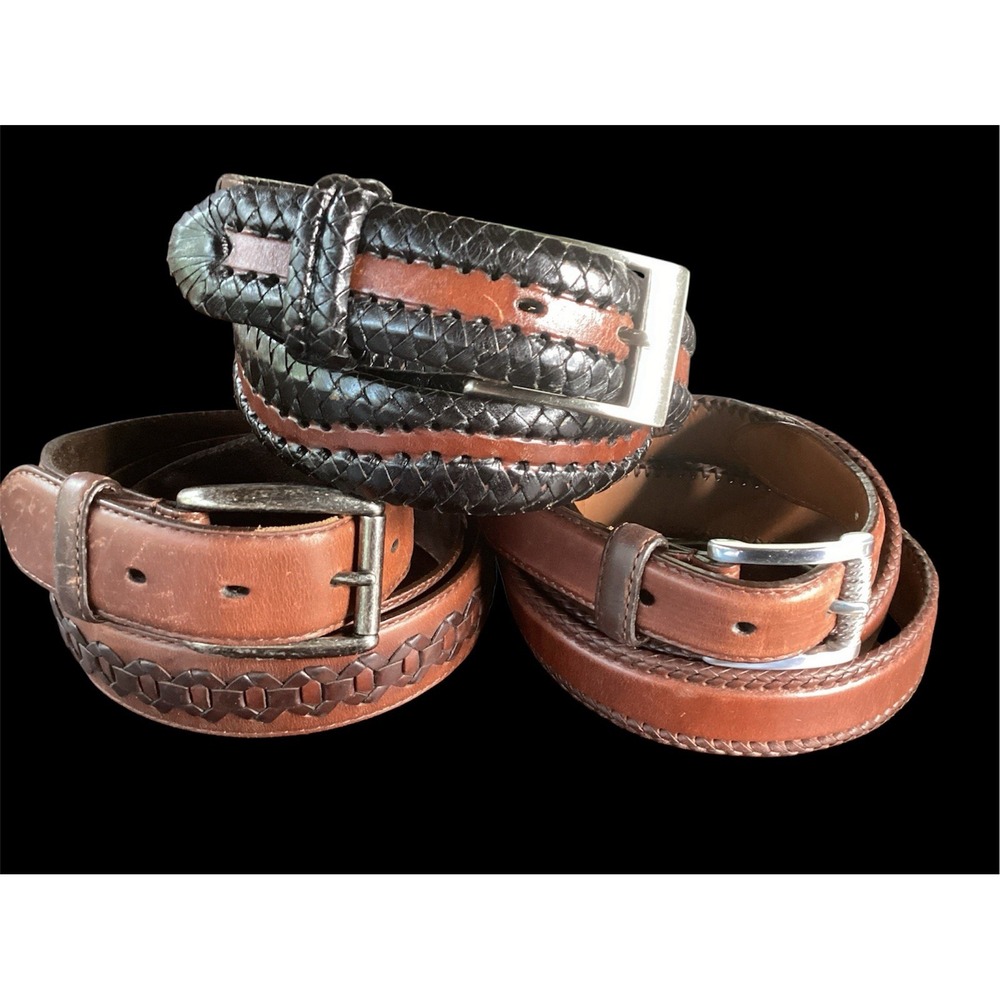 (3) Men's Sz 42 Genuine Leather Braided Belts Brown/Black Sz 42 Unbranded 1.25"